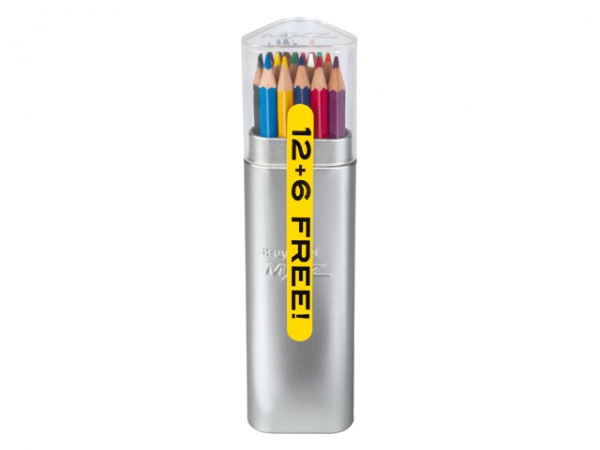 مداد رنگی 18 رنگ استوانه ای جعبه فلزی MXZ-6535M18